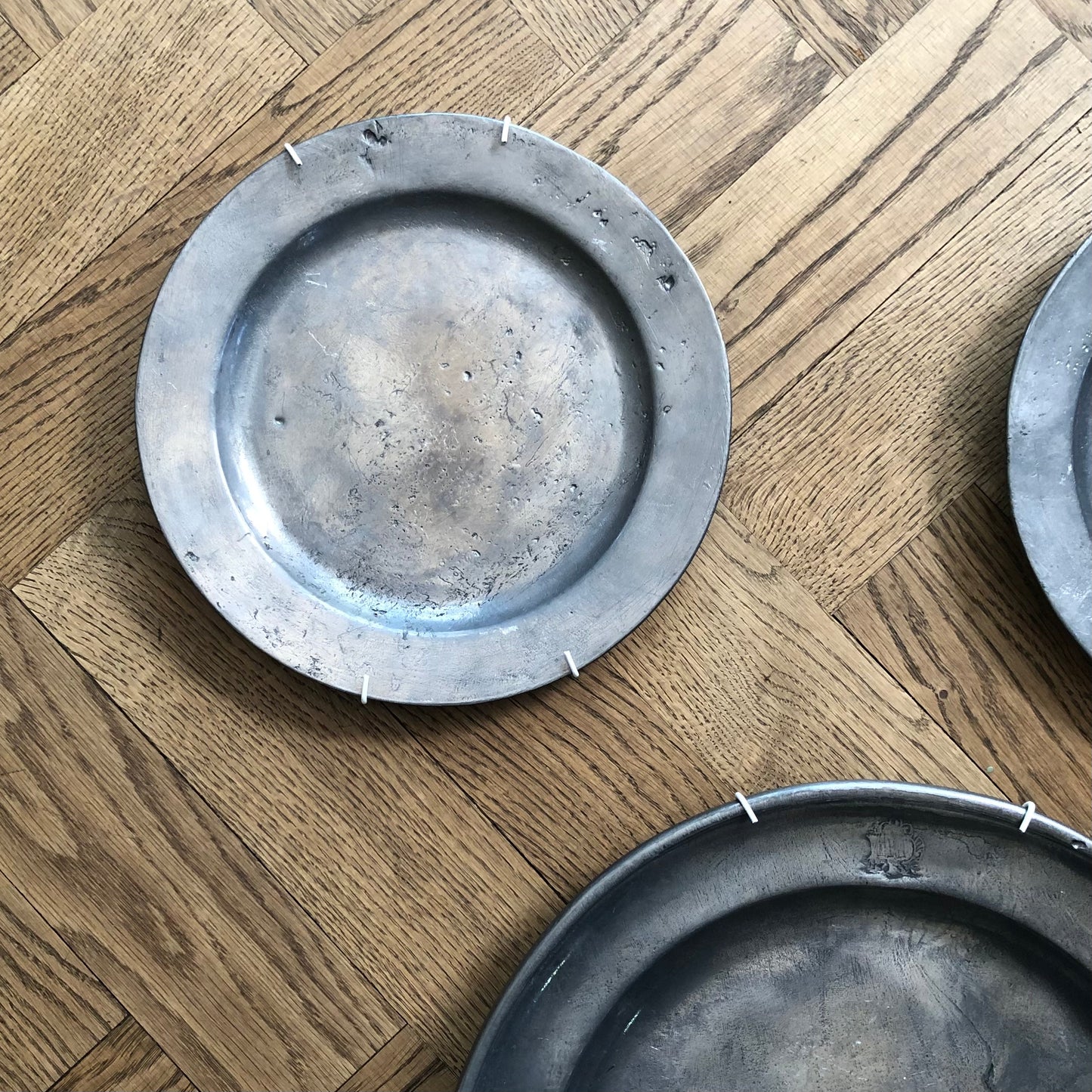 Antique pewter plates, set of 3