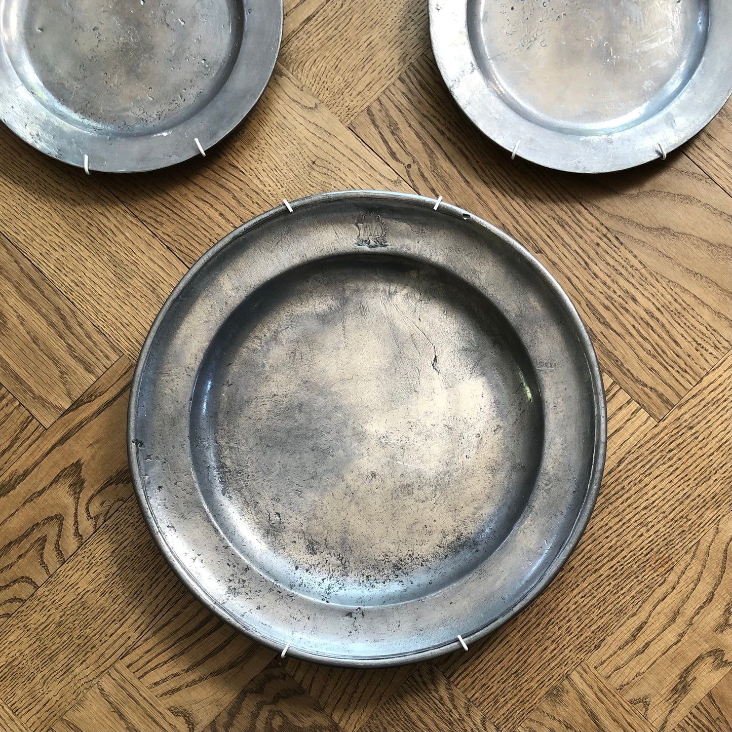 Antique pewter plates, set of 3