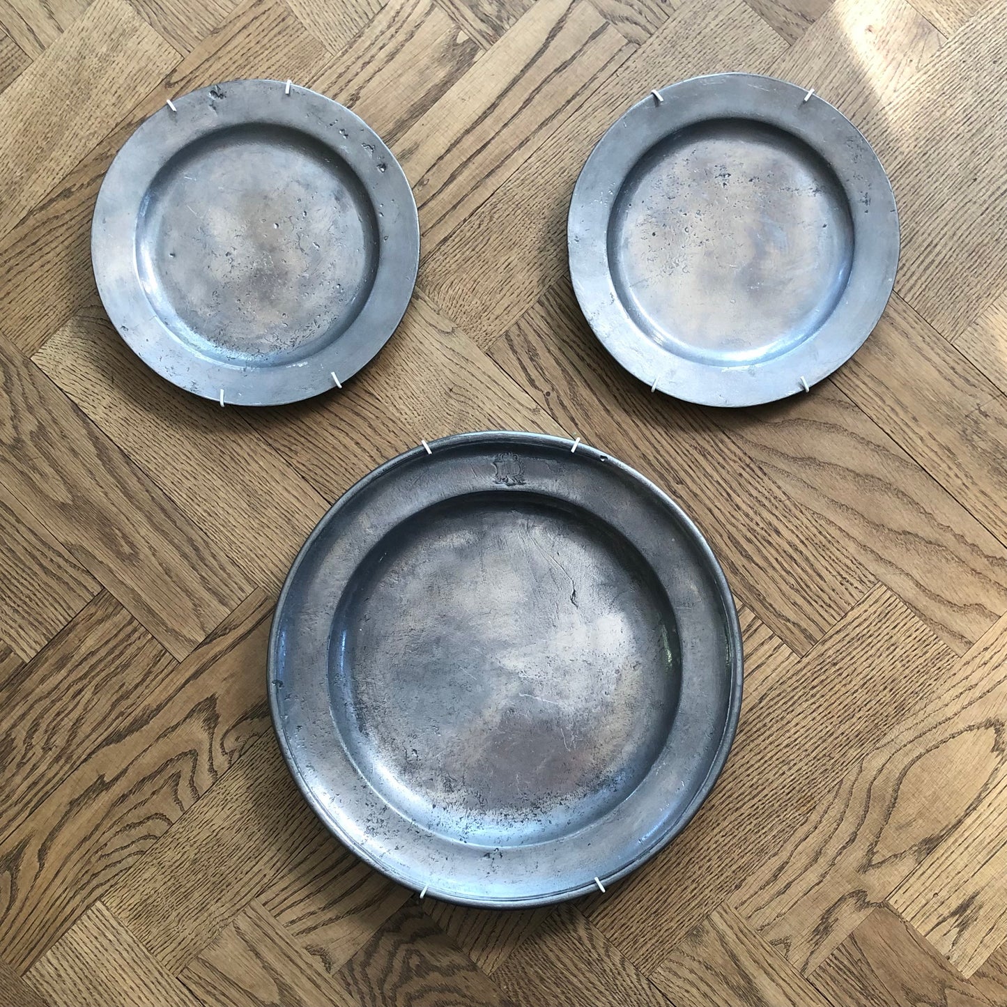 Antique pewter plates, set of 3