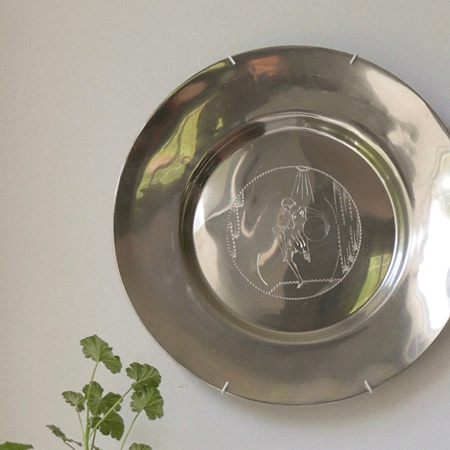 Pewter wall plate, 1931